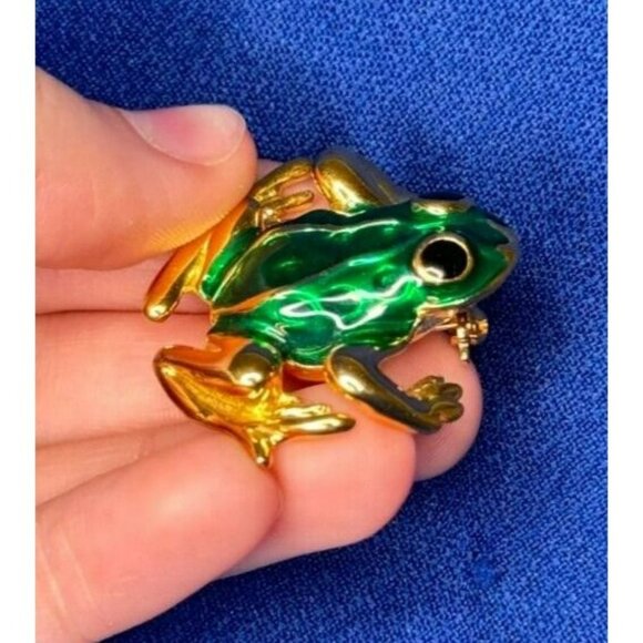 2 VTG Jewelry Frog Pieces - JJ Jonette & Ai Gold Tone & Enamel! Pin Earrings 122 - Picture 8 of 12